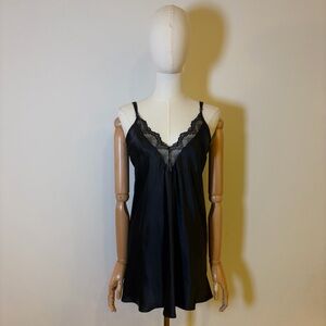 I.N.C. Intimates Black Lace Trim Satin Slip Nightgown - Size XS